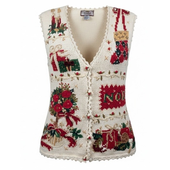 Tiara International Sweaters - Vintage 90's Tiara International Christmas Sweater Vest Women's M Embroidered